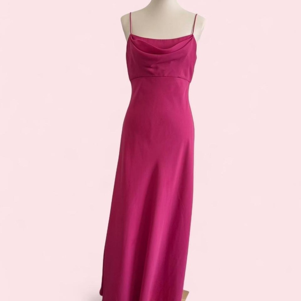 Y2K Michaelangelo Magenta Satin Cowl Neck Maxi Dress — Size 8